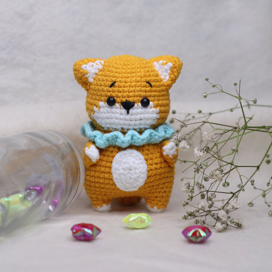 Crochet Fox Standing Turquoise Ruffle Collar