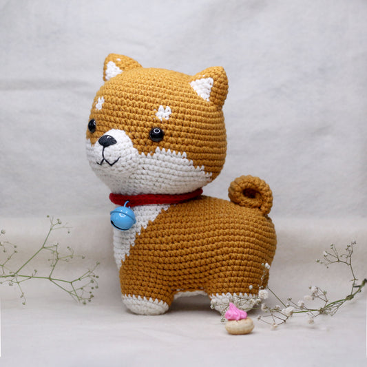 Crochet Shiba Inu Medium with Collar and Blue Bells