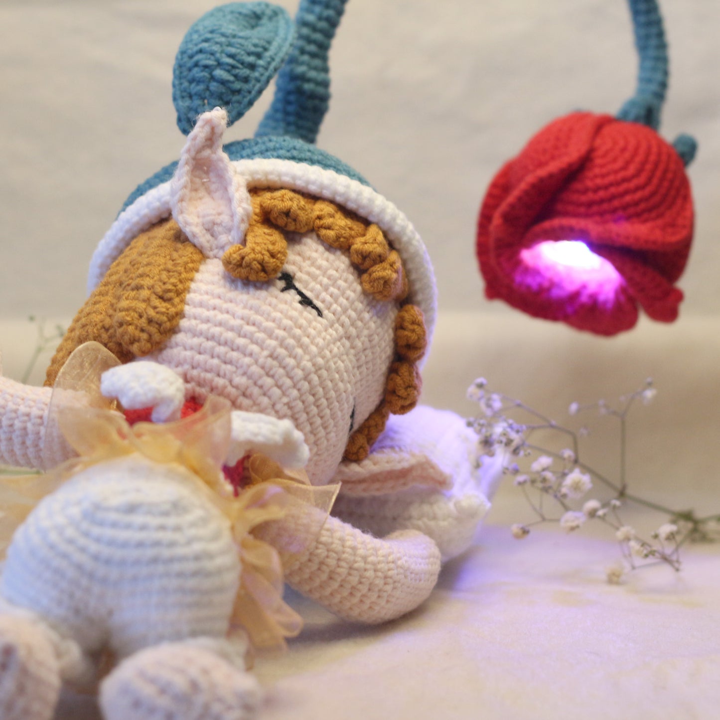 Crochet Sleeping Fairy Elf Nightlight Tulip Light Battery Operated