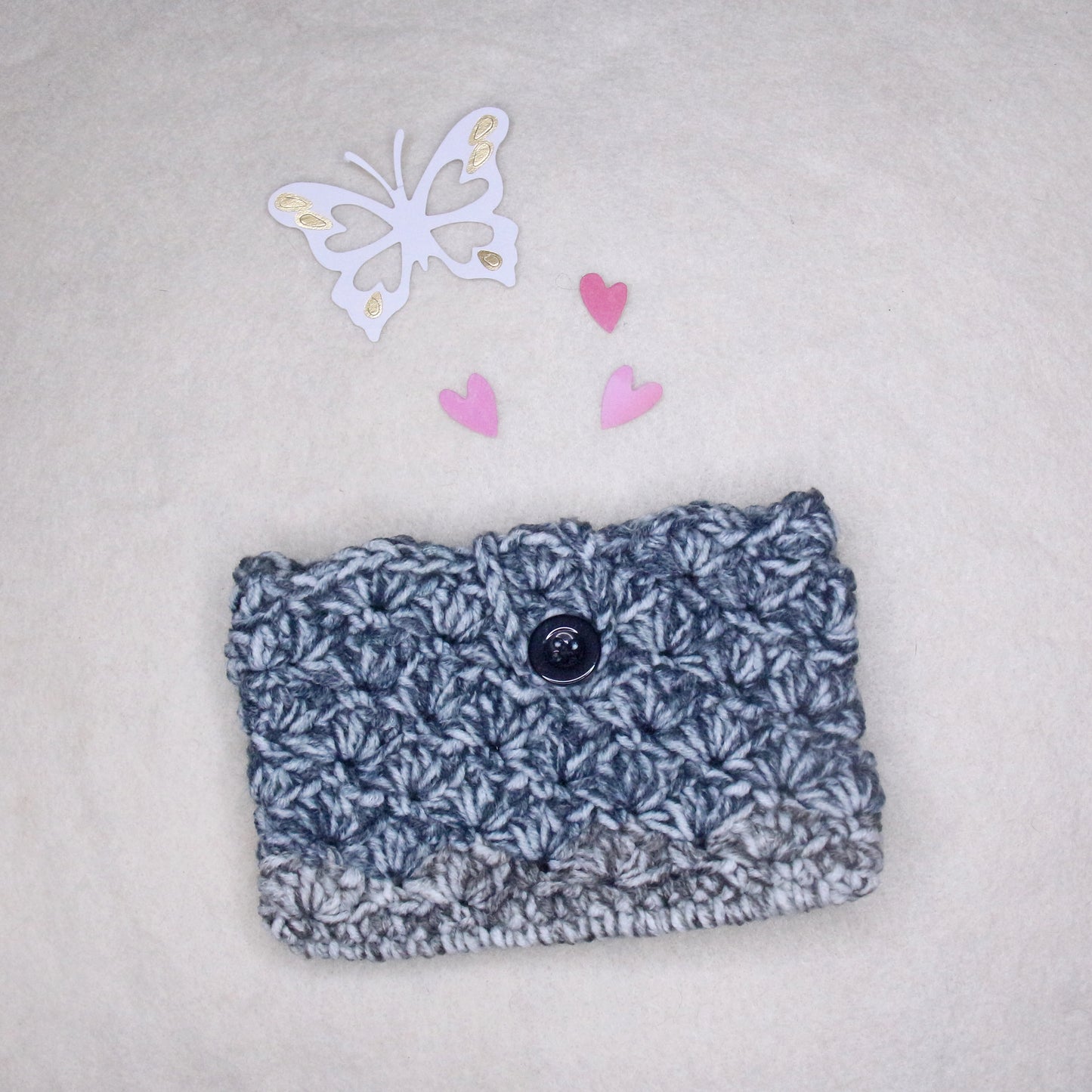 Shell Stitch Pouch in Grey and Blue