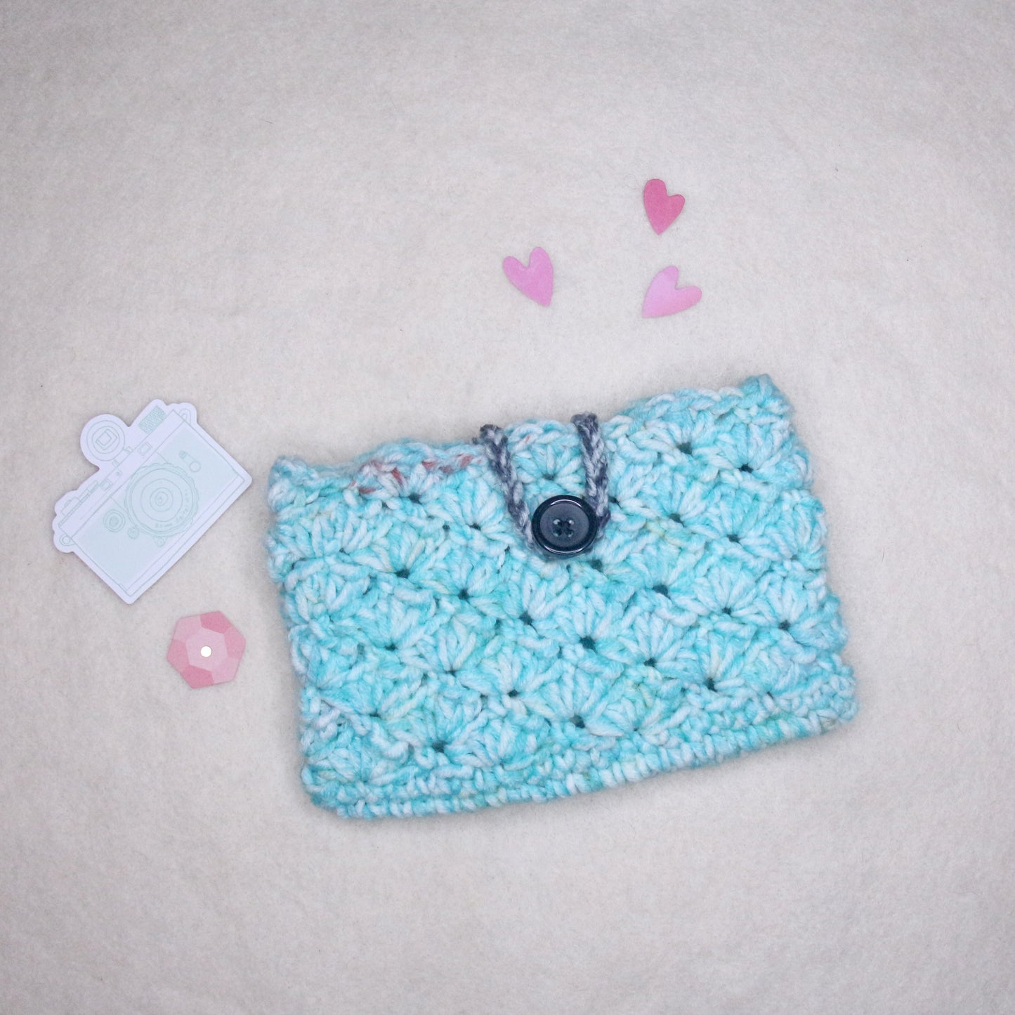 Turquoise Shell Stitch Pouch